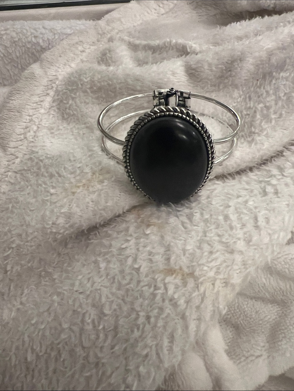 Black Stone Silver-Tone Cuff Bracelet - Women Jewelry